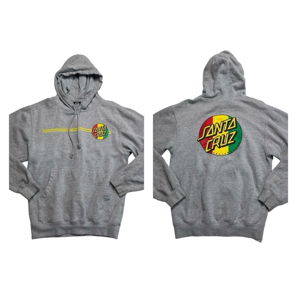 Vintage Santa Cruz Skateboards Jamaican Rasta Logo Hoodie Sweatshirt Gray Sz S